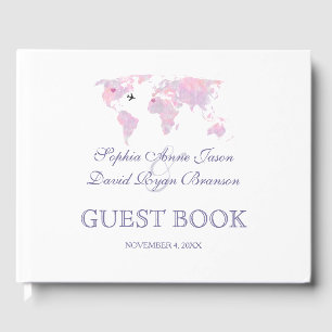Travel Wedding Watercolor World Map Guest Book