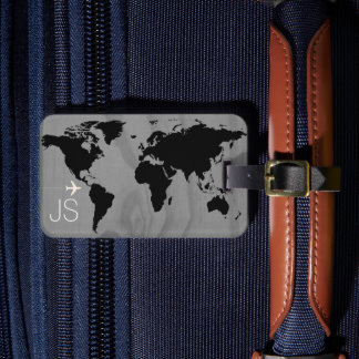 Travel world-map custom black & white luggage tag