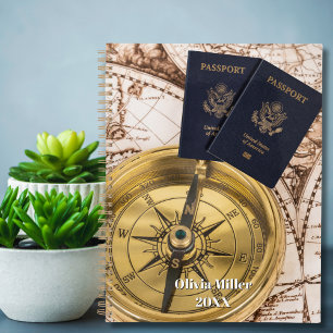 Travel World Map Passport Compass Stylish Planner