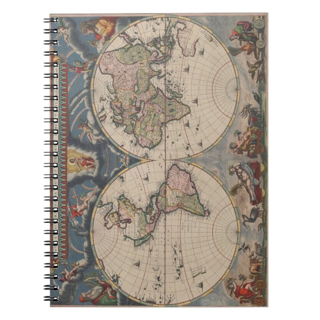 Travel World Map Vintage Art Globe Notebook (Front)