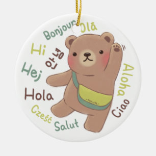 Traveler Bear: Greetings Illustration Ceramic Ornament