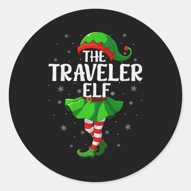 Traveler Elf Christmas Girls Women Elf Squad Xmas  Classic Round Sticker (Front)