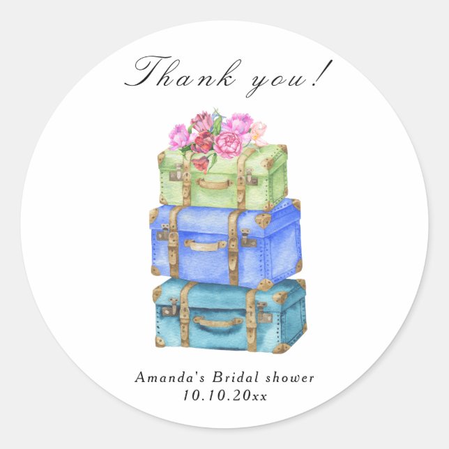 Traveling from Miss to Mrs Bridal Shower Classic Round Sticker (Front)