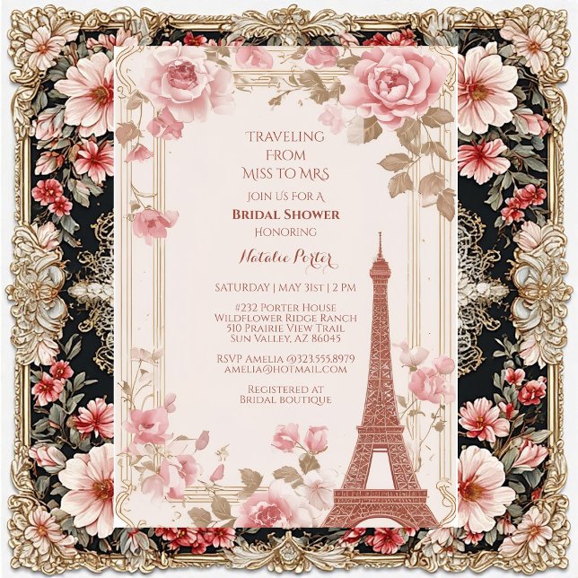 Traveling from Miss to Mrs Bridal Shower Paris  Invitation (Traveling from Miss to Mrs Bridal Shower Paris Invitation)