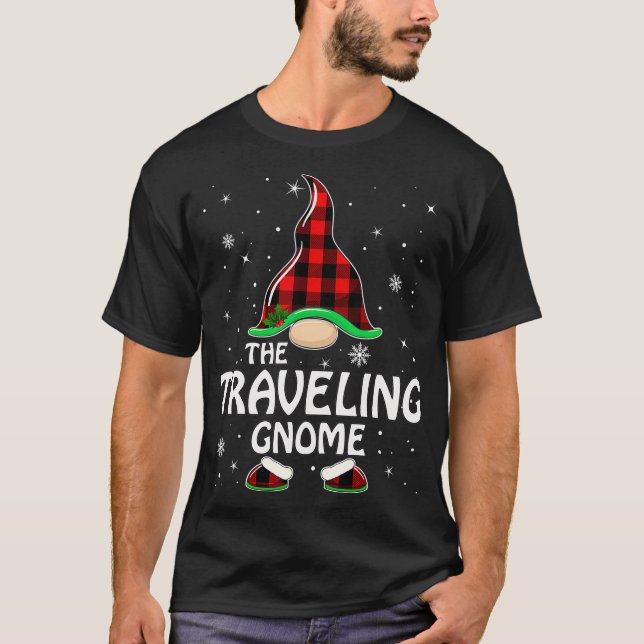 Traveling Gnome Buffalo Plaid Matching Family Chri T-Shirt (Front)
