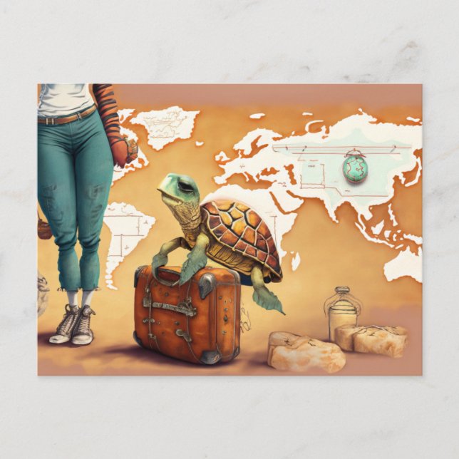 Traveling Turtle Postcard | Cute Ocean Adventure (Front)