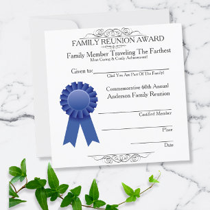 Travelled Farthest Family Reunion Awards Blue Invitation