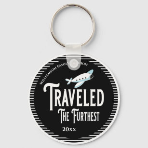 Travelled The Furthest Aeroplane Prize Award Key Ring