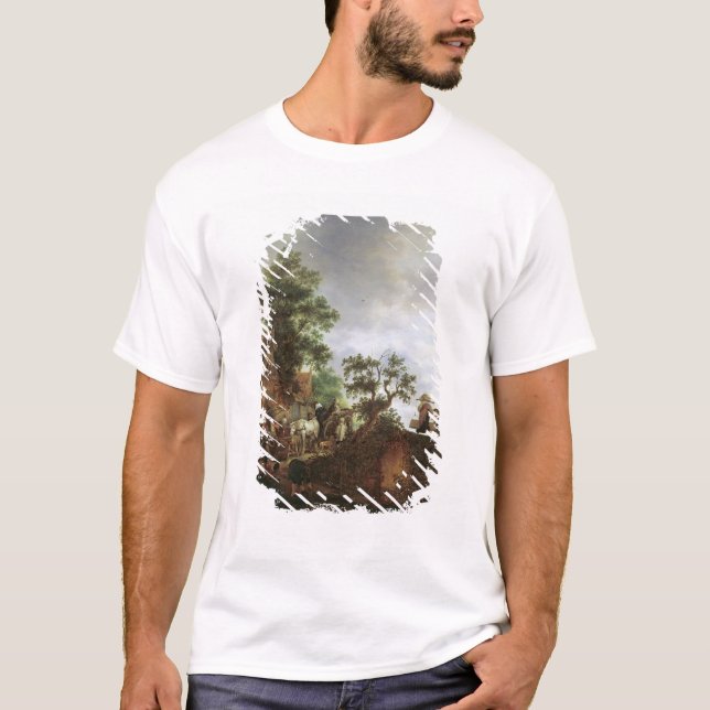 Travellers by an Inn (oil on canvas) T-Shirt (Front)