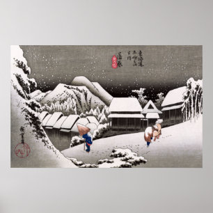 Travellers in the Snow at the Kanbara Station Poster
