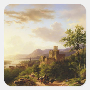 Travellers on a Path in an extensive Rhineland Lan Square Sticker