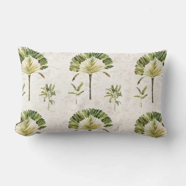 Traveller's Palm and Banana Tree on Terrazzo Lumbar Cushion (Front)