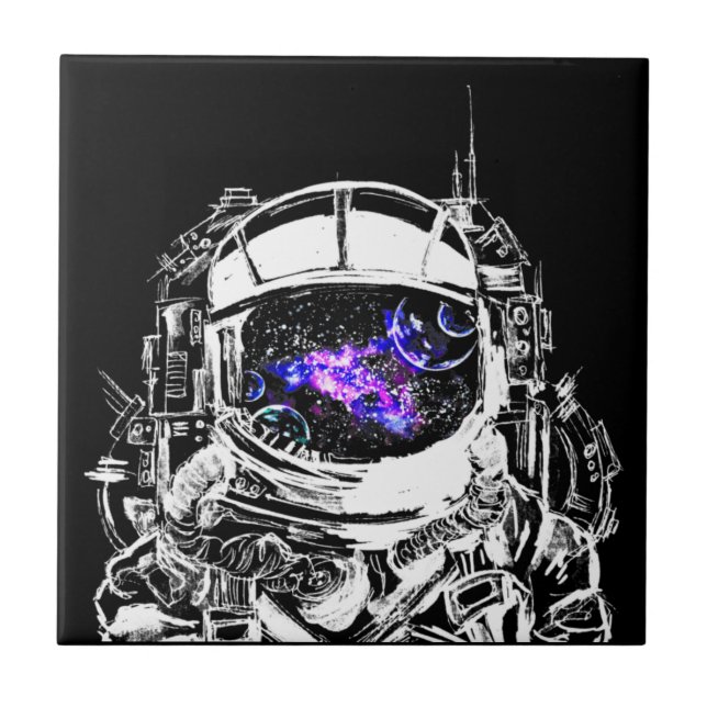 Travelling Astronaut Purple Galaxy Nebula Ceramic Tile (Front)