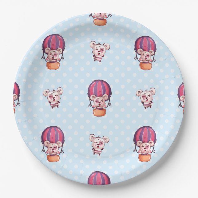Travelling Bear Collection - Blue Paper Plate (Front)