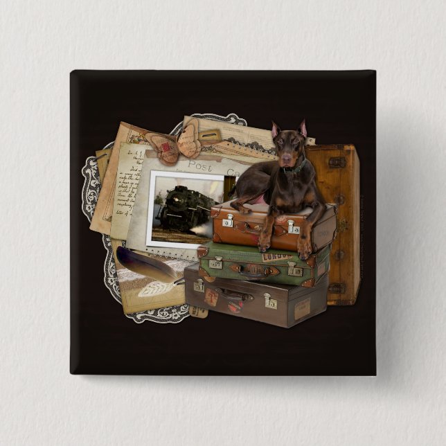 Travelling Doberman - Rocky 15 Cm Square Badge (Front)