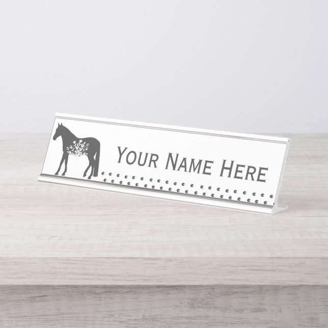 Travelling Floral Horse Customisable Name Plate (Front)