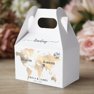 Travelling from Engaged to Married Gold Map Favour Box