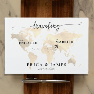 Travelling from Engaged to Married Gold Map Guest Book