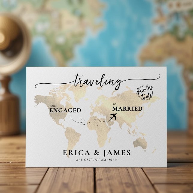Travelling from Engaged to Married Save the Date Postcard (Creator Uploaded)
