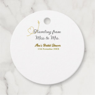 Travelling from Miss to Mrs bridal shower add name Favour Tags