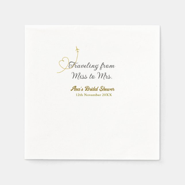 Travelling from Miss to Mrs bridal shower add name Napkin (Front)