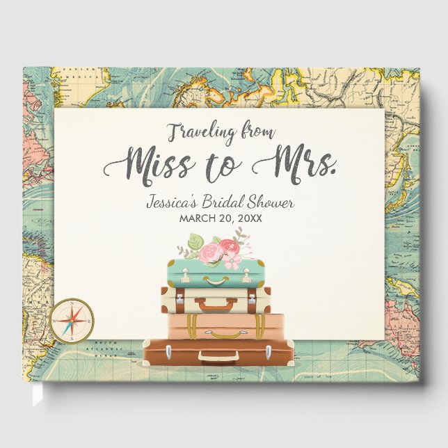 Travelling from Miss to Mrs Bridal shower Adventur Guest Book (Front)