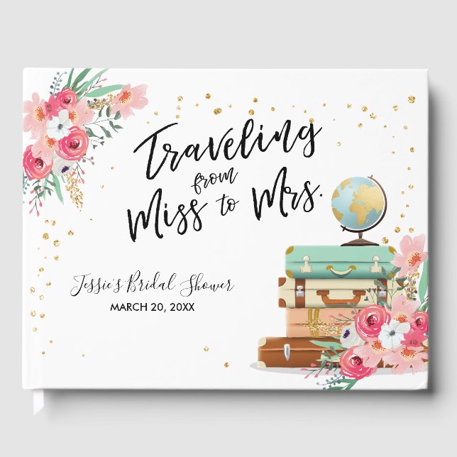 Travelling from Miss to Mrs Bridal shower Adventur Guest Book (Front)