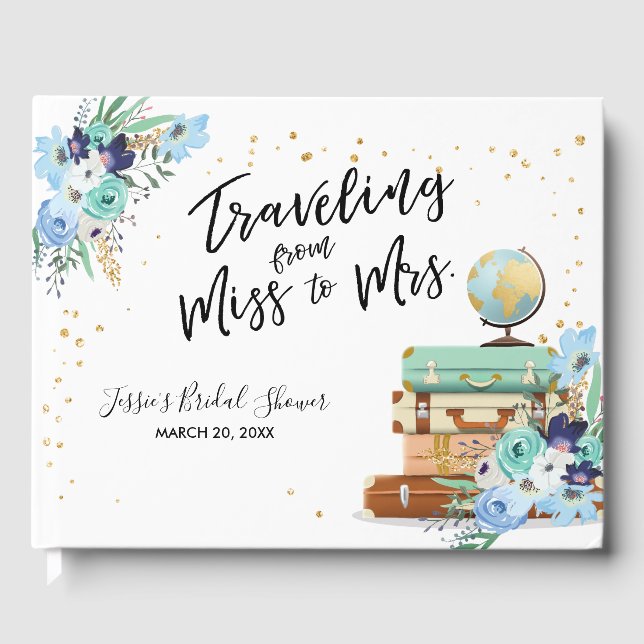 Travelling from Miss to Mrs Bridal shower Adventur Guest Book (Front)