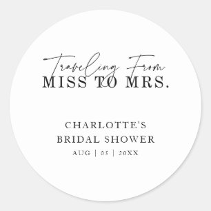 Travelling From Miss to Mrs. Bridal Shower Classic Round Sticker