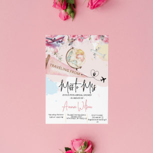 Travelling From Miss to Mrs Bridal Shower Floral  Invitation