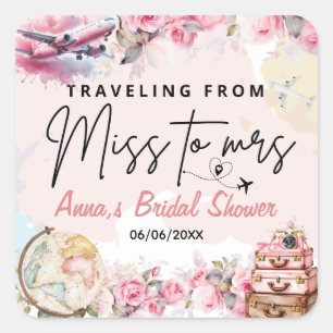 Travelling From Miss to Mrs Bridal Shower Floral  Square Sticker