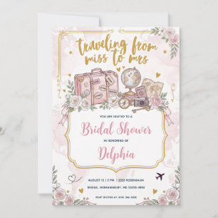 travelling from miss to mrs bridal shower invitation