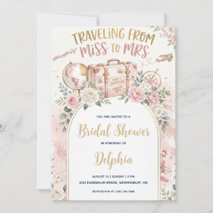 travelling from miss to mrs bridal shower invitation