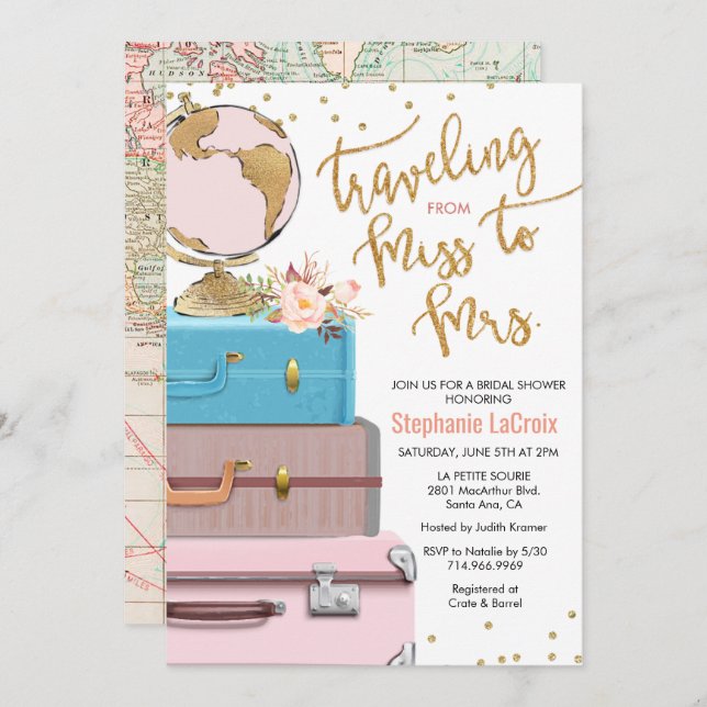 Travelling from Miss to Mrs Bridal Shower Invitation (Front/Back)