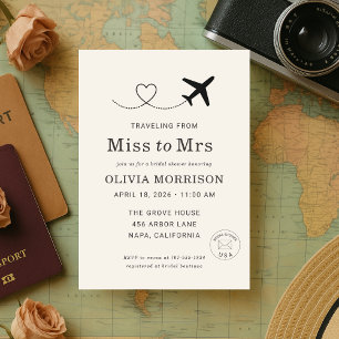 Travelling From Miss to Mrs Bridal Shower Invitation