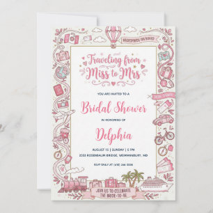 travelling from miss to mrs bridal shower invitation