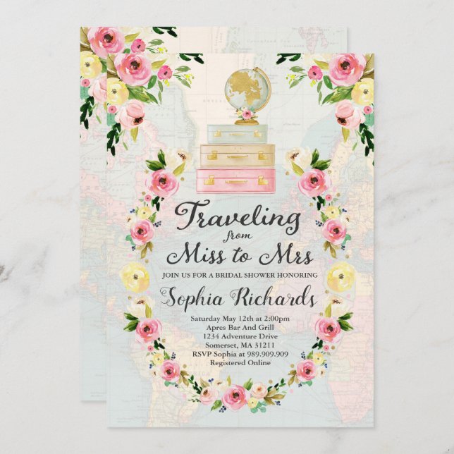 Travelling From Miss To Mrs Bridal Shower Invite (Front/Back)