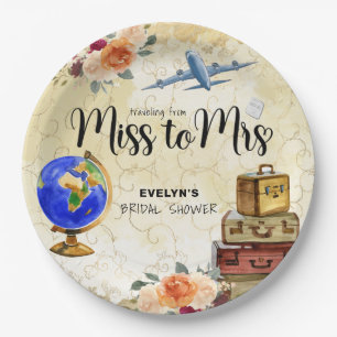 Travelling From Miss to Mrs Bridal Shower Paper Plate
