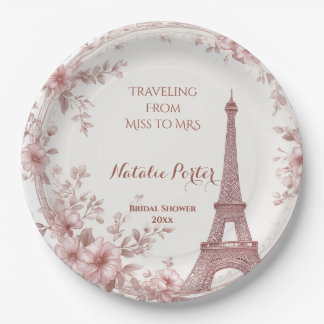 Travelling from Miss to Mrs Bridal Shower Paris Ar Paper Plate