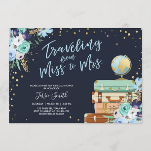 Travelling From Miss to Mrs Floral Bridal Shower Invitation