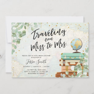 Travelling From Miss to Mrs Greenery Bridal Shower Invitation