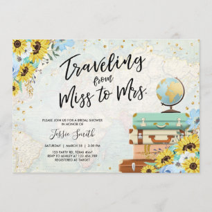 Travelling From Miss to Mrs Sunflower Bridal Showe Invitation