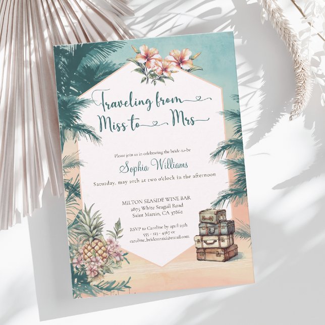 Travelling from Miss to Mrs tropical bridal shower Invitation (Creator Uploaded)
