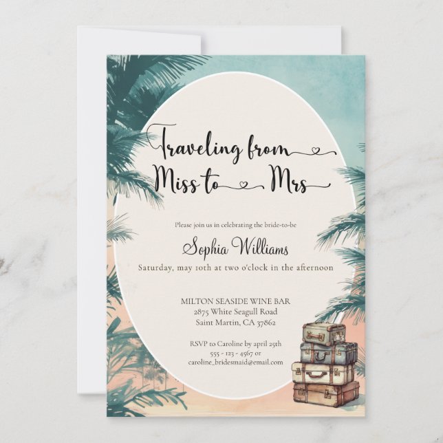 Travelling from Miss to Mrs tropical bridal shower Invitation (Front)