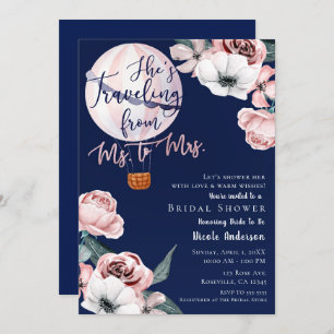 Travelling From Ms. to Mrs. Bridal Shower Pink Blu Invitation