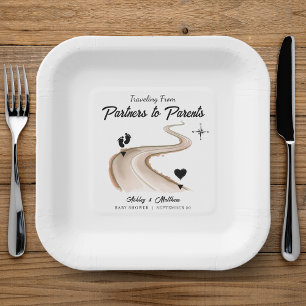 Travelling from Partners to Parents Baby Shower Paper Plate