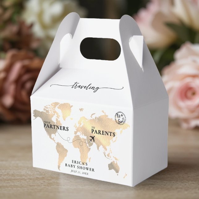 Travelling from Partners to Parents Gold Map Favour Box (Traveling from Partners to Parents Gold Map Favor Boxes
)