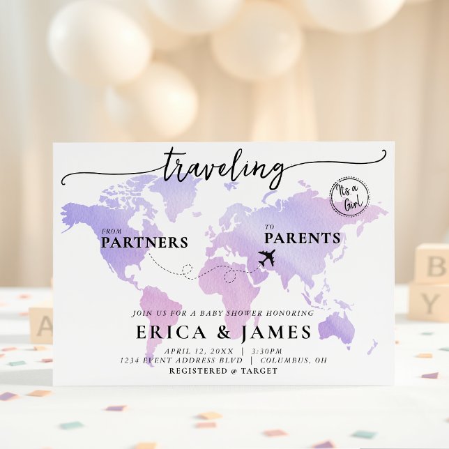 Travelling from Partners to Parents Map Baby Showe Invitation (Creator Uploaded)