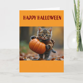Travelling hobo kitty with pumpkin card