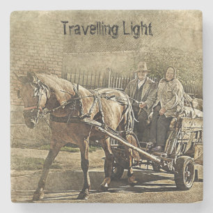Travelling Light Old Couple on Wagon Stone Coaster